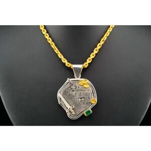 1715 Fleet Shipwreck Silver Coin Pendant on 24k Gold Necklace
